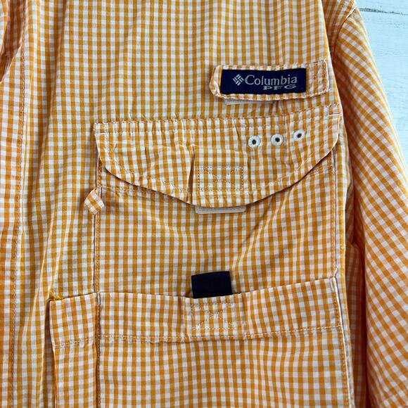Columbia Orange and White Check PFG Button Down Shirt Size XL - Picture 7 of 8
